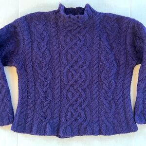 VTG Hand Knit for The Limited Purple Cable Knit Chunky Cowl Neck Sweater SZ M